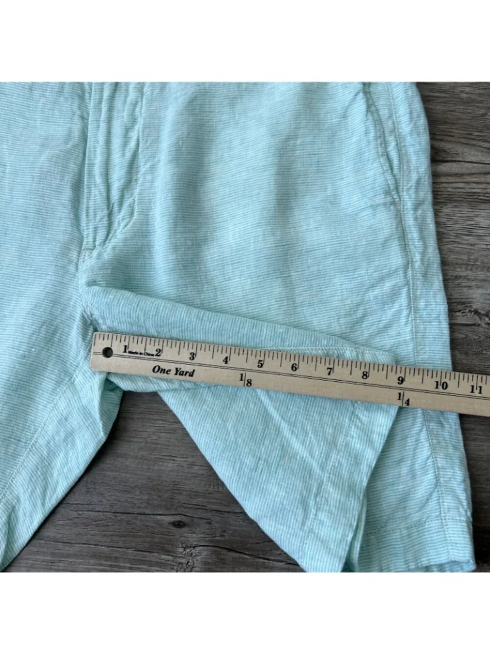 J Crew Linen Shorts Mens 36 Green Stripe 9 inch Inseam